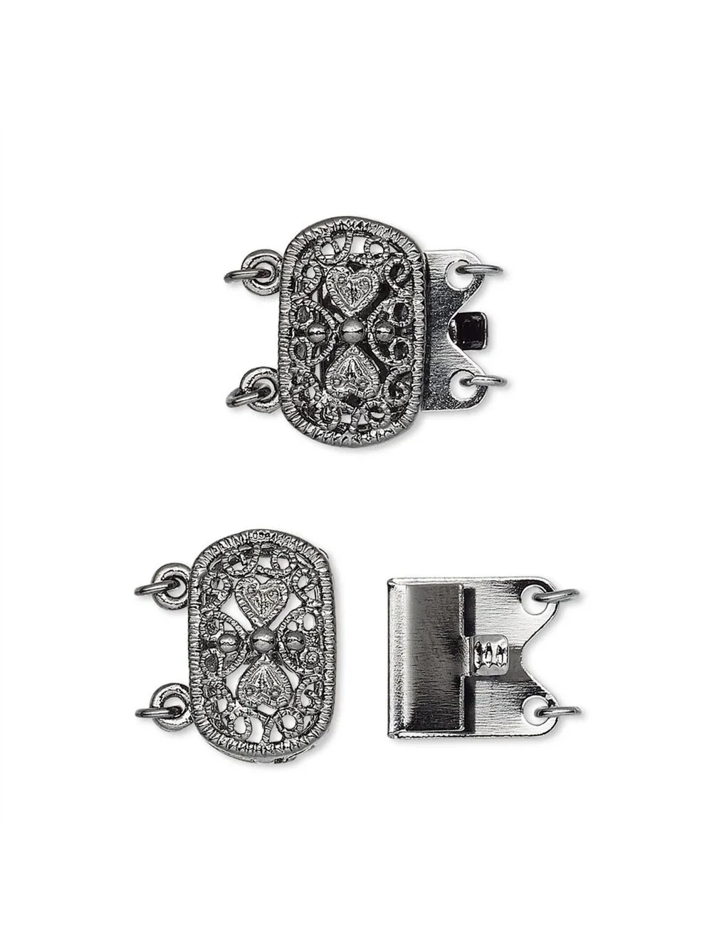 Gunmetal Filigree Fancy Oval Box Clasp Necklace Finding